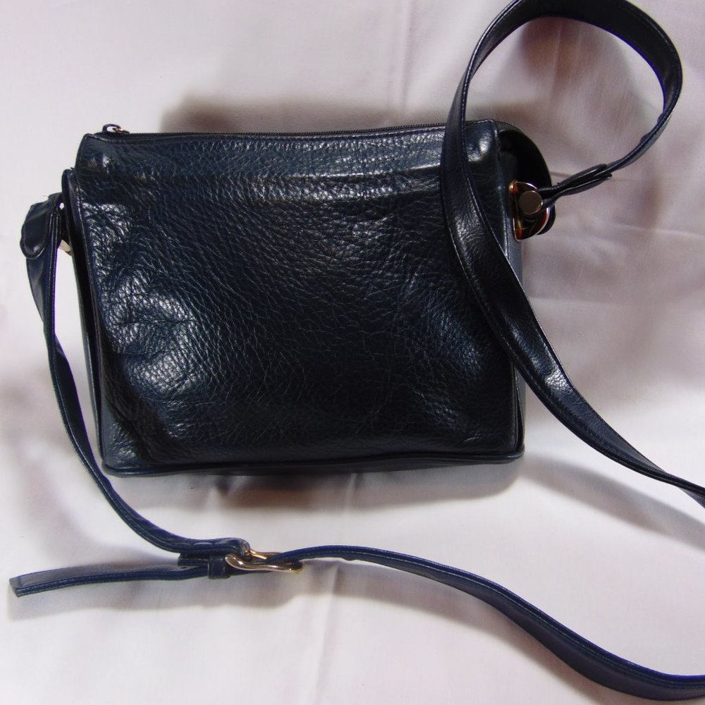 Laura Scott Navy Blue Leather Crossbody Bag